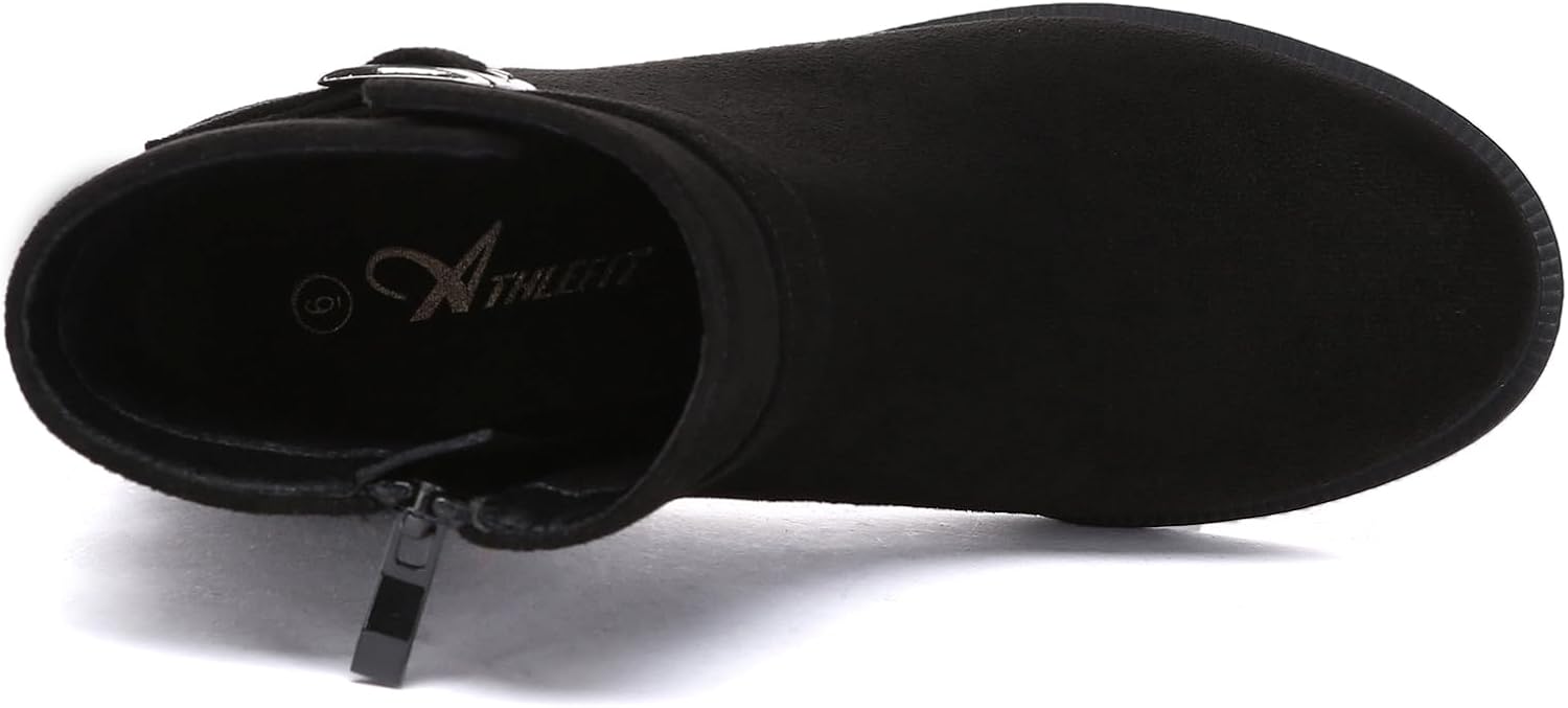 Athlefit Women's Ankle Boots Chunky Low Heel Fashion Round Toe Buckle leather Booties - Image 5