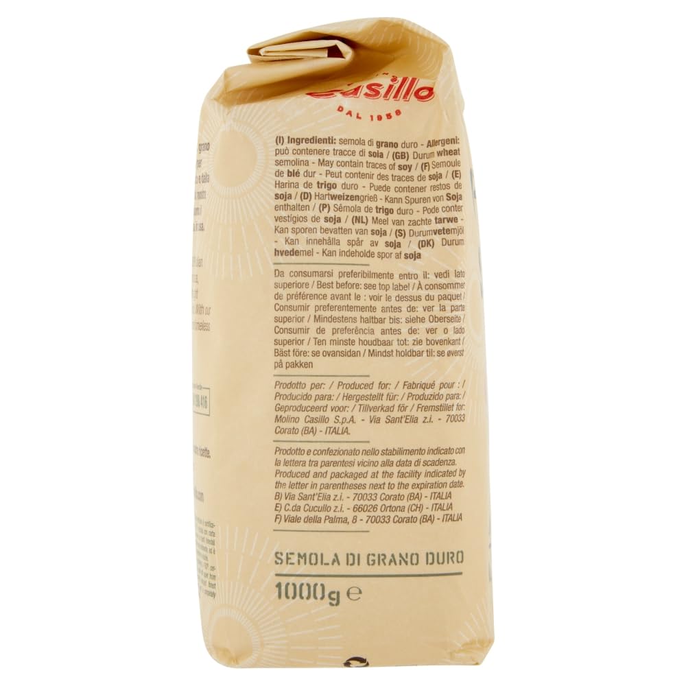 Molino Casillo, Semola di Grano Duro "La pasta", Hartweizengrieß, 100% italienisch, ideal für die Vorbereitung einer Pasta mit einem authentischen Geschmack 20x 1kg + Italian Gourmet polpa 400g