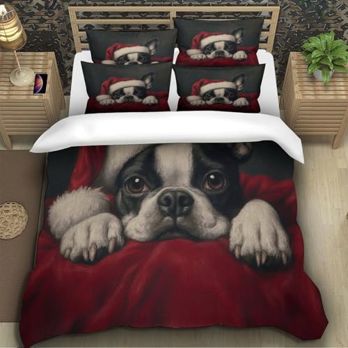 Housse de couette Noël chien double zippée microfibre douce - 5