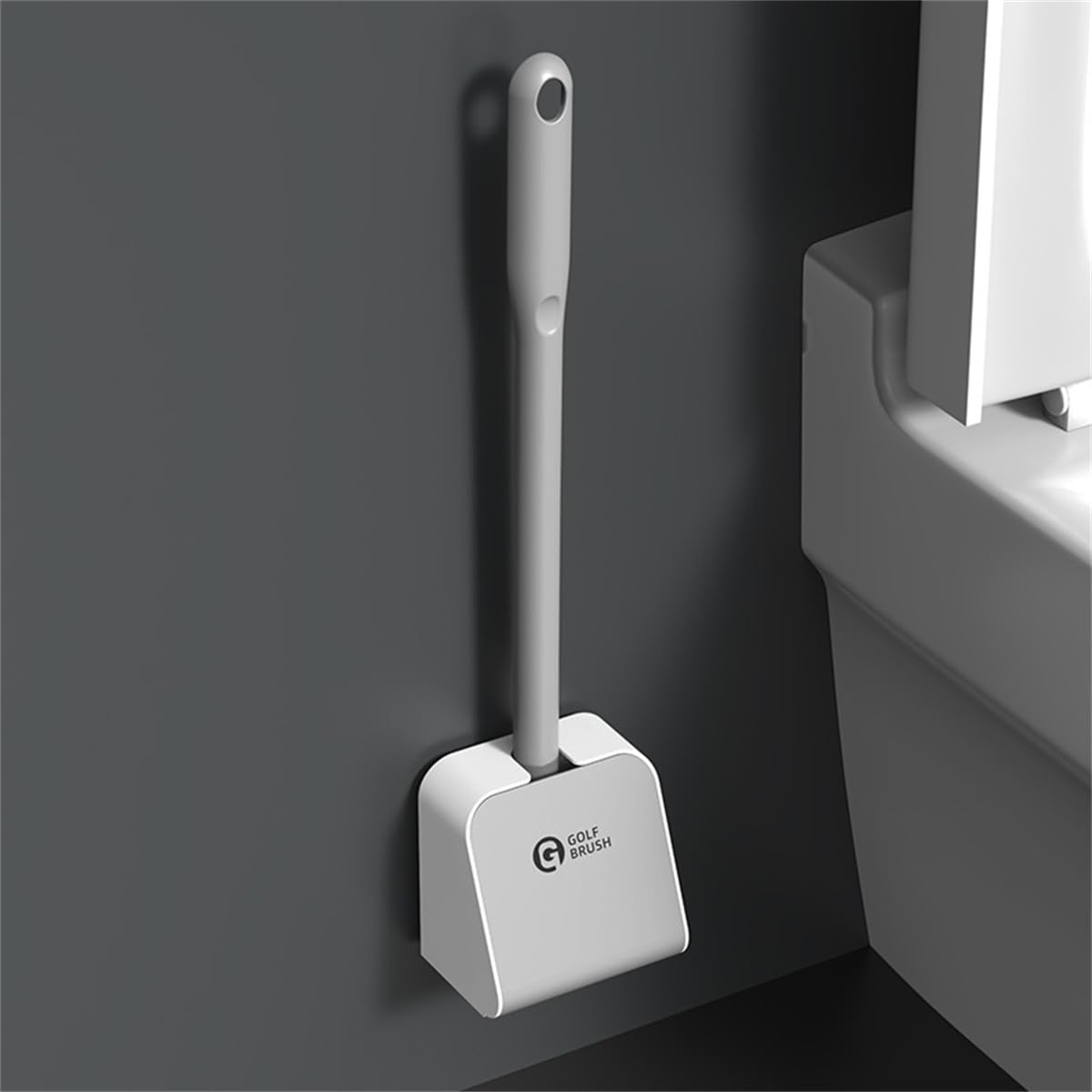 Golf Toilet Brush New Long Handle Silicone Toilet Brush & Holder.360° Deep Cleaning Toilet Brush Set,Flexible Bristles Cleaner Brush Household Wall Mounted (Grey)