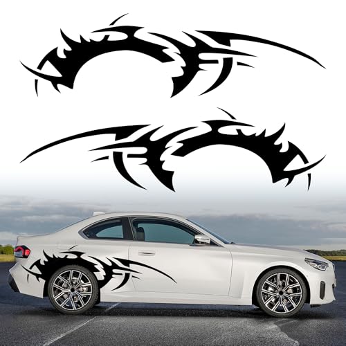 Image of TOMALL 2Pcs 66'' Flame Graphics Stickers Car Body Side Skirt Decals Racing Sport Stripe Decals for Car Universal Vinyl Waterproof Large Decal Decoration for Truck Off-Road Vehicles Accessories (Black)