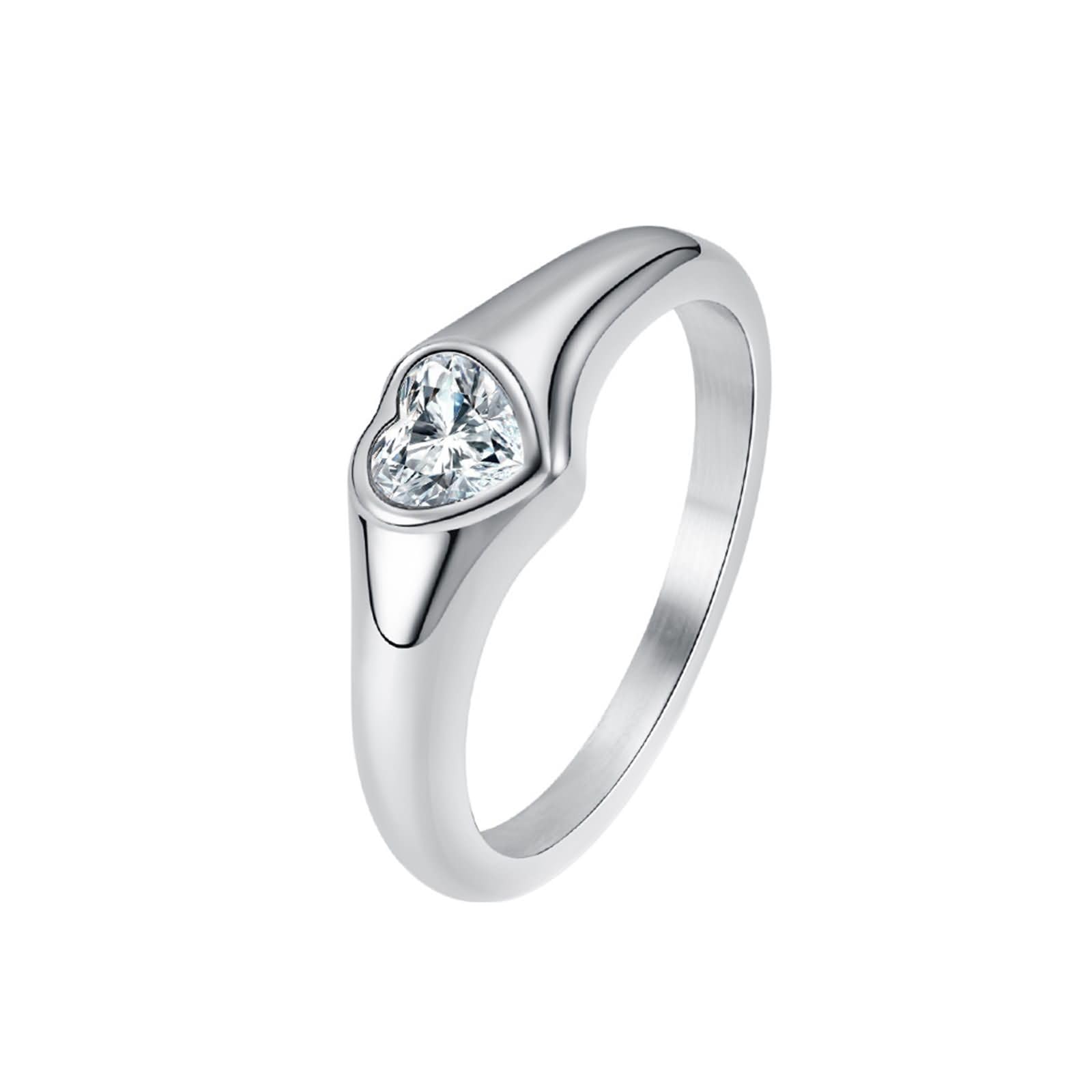 Homxi Anillo Mujer Acero Inoxidable para Boda Grabado Personalizado,Anillos Corazón 7MM con Circonita Anillos de Matrimonio Plata Anillos Mujer Boda