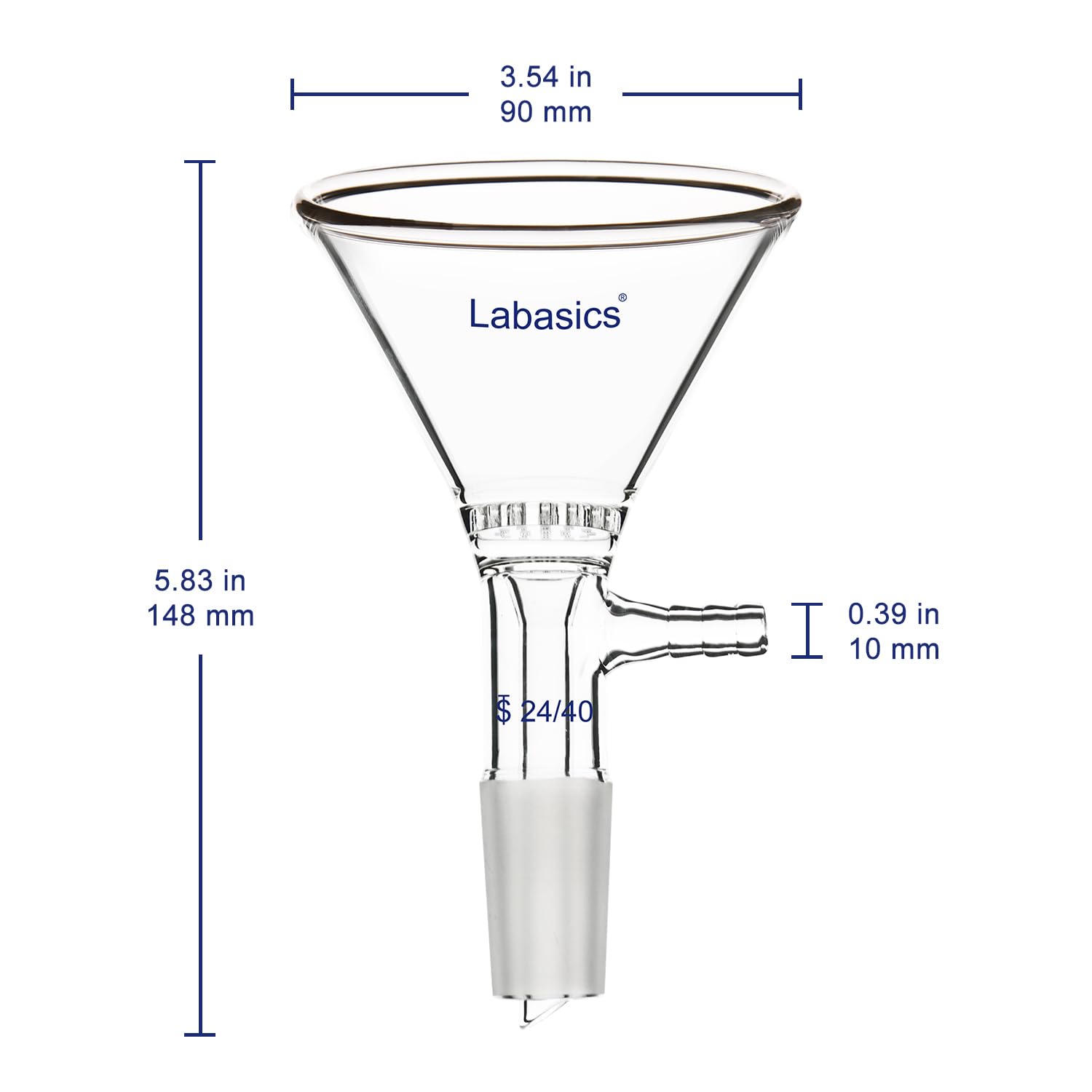 Labasics Entonnoir de Filtration en Verre Borosilicaté avec Dimension Extérieure Supérieure de 90 mm, Forme Triangulaire, Entonnoirs de Filtration en Verre avec Joint Intérieur de 24/40