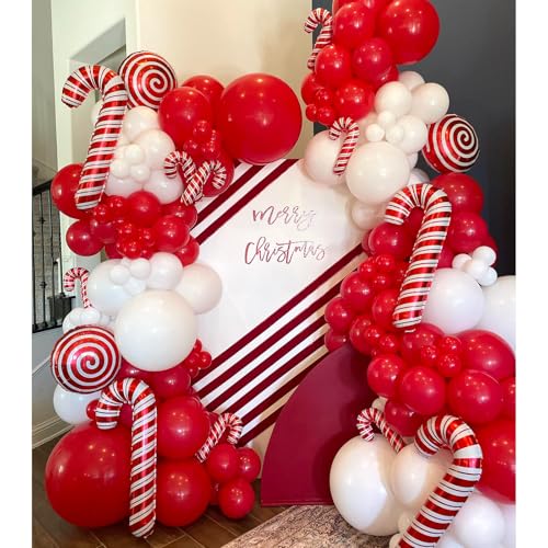 Image of YAOWKY Red and White Balloon Garland Arch kit,124PCS 18 12 10 5 Inch Matte Red Matte White Christmas Latex Balloons and Red Confetti Balloons for Wedding Birthday Party Valentine's Day Decoration