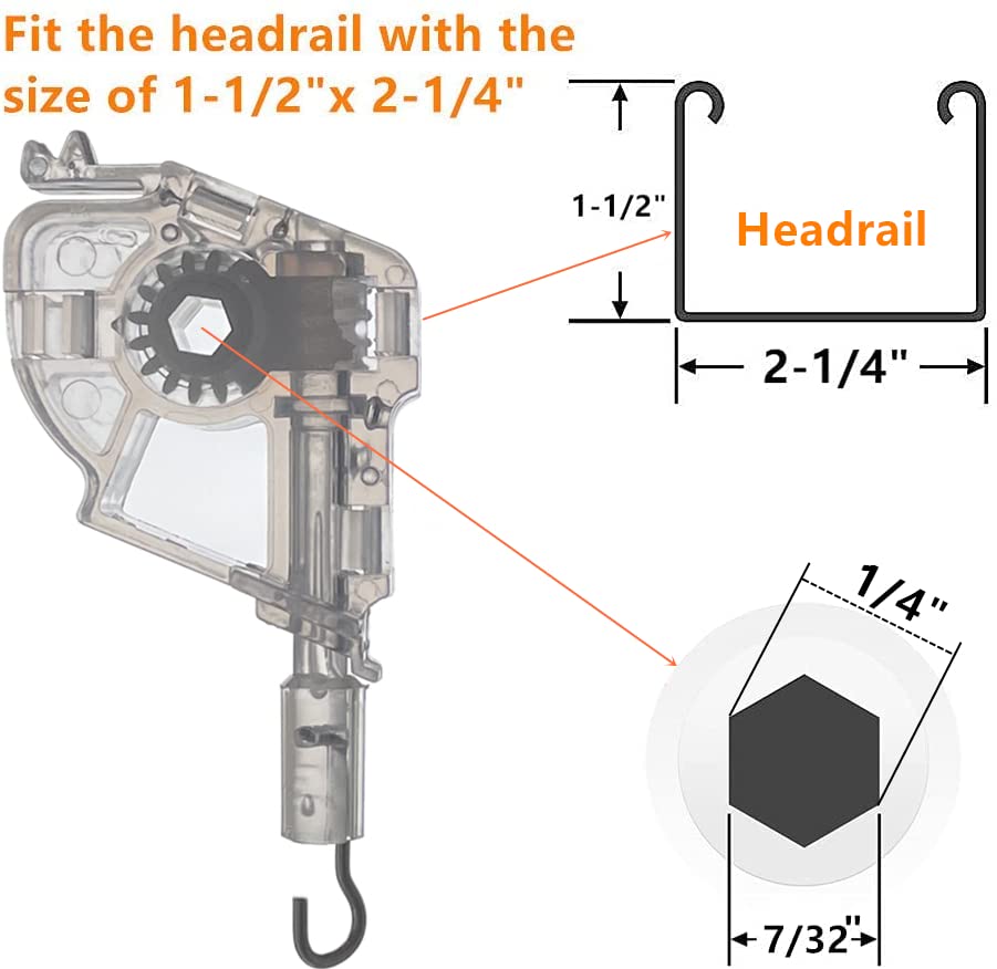 2pcs Low Profile Wand Tilter Mechanism with 7/32" Hexagon Shaped Gear Hook Connection for Low Rail Horizontal Wood and Faux Wood Blinds headrail - Image 3