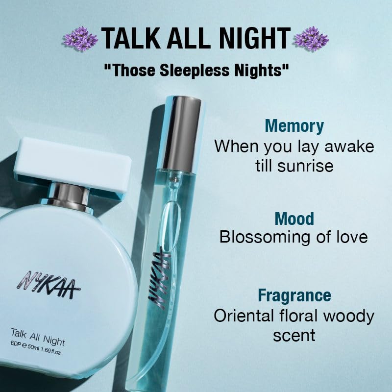Image of Nykaa Talk All Night Eau de Parfum, Oriental Floral Woody Scent with Amber and Cedarwood, 50ml