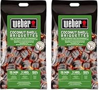 Weber Grill-Briketts aus Kokosnussschalen (8kg Sack), leistungsstark, für Lange und konstante Glut, ideal für längeres Grillen des Grillguts, 100% natürlich (18402) (Packung mit 2)