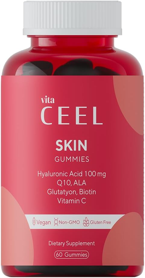 Vita Ceel Skin Gummies – Vegan & Gluten-Free Beauty Supplement with Hyaluronic Acid, Glutathione, Biotin, Vitamin C, Q10 & ALA – Skin Hydration & Glow Support – 60 Gummies