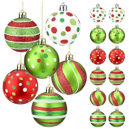 Weihnachtskugeln Rot Grün 12 Stücke 6CM Christbaumkugeln Kunststoff Christbaumschmuck Weihnachtskugeln Kunststoff Weihnachtsdeko für Weihnachtsbaumschmuck,Christbaumschmuck, Hochzeitsdekoration Party