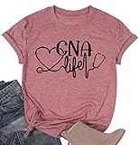 TSIIUO Women's CNA Life T-Shirt Cute Graphic Nurse Life Tees Funny Nursing School Gifts Short Sleeve Casual Tops Pink L