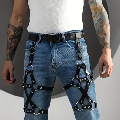 Men Harness Belt Waist Leg Thigh Garter Men's PU Leather Caged Thigh Holster Goth Sexy Punk Suspenders Cage Leg Garter Thigh Harness Men Restraints Leg Harness for Festival Rave Club Party2