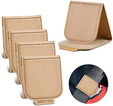 Car Seat Belt Adjuster, 4 Pack Premium PU Leather Seatbelt Clip for Vehicle Automobile Safety Comfort Universal Shoulder Neck Strap Positioner for Adults (Khaki)