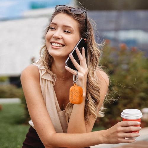 Image of Meyaar Silicone Case for AirPods 4 Floral Embossed, Flower Engraved Soft Silicone Cover with Keychain, Anti-Scratch, Shockproof Protective Case Cover (Orange, for AirPods 4 (2024)