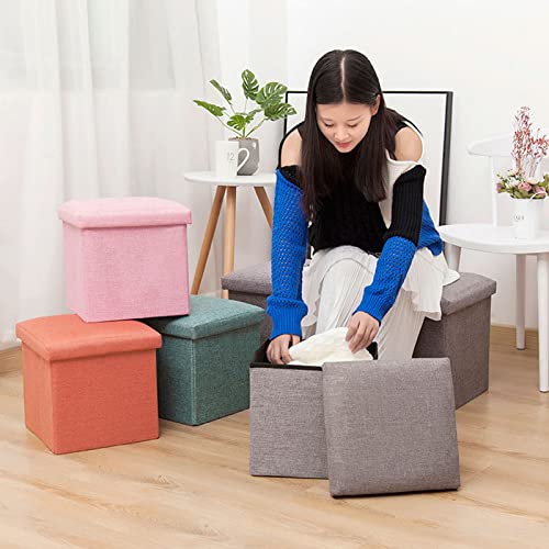 Banc ottoman de rangement en coton et lin moderne gris, assise capitonnée haut de gamme - 4