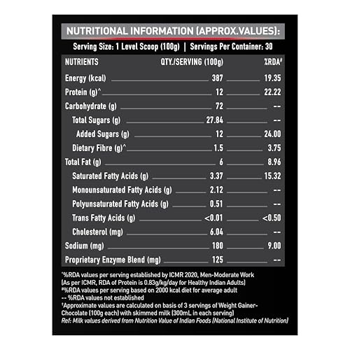 Image of MuscleBlaze Weight Gainer Powder with Added Digezyme, Chocolate (30 Servings, 3kg / 6.6lbs) | 12g Protein, 72g Carbs Per Scoop
