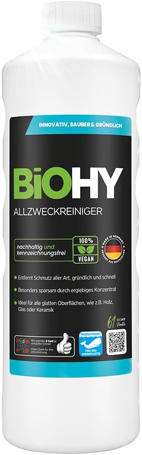 BiOHY Allzweckreiniger (1L) | Bodenreiniger Konzentrat für Parkett, Fliesen & Hartböden | Reiniger für Wischroboter, Saugwischer & Saugroboter | Schaumarmes, ergiebiges Reinigungsmittel