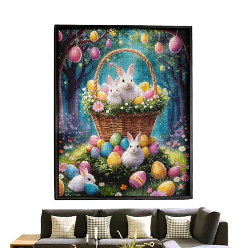 Puzzle de conejo de Pascua de 1000 piezas, gran tamaño de 70x50 cm para regalar y armar en familia