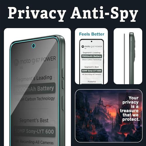 Image of FIRST MART Privacy Tempered Glass for Motorola G67 Power & Moto G57 Power, 2 Pack | Anti-Spy 9H Screen Protector, Edge-to-Edge, Case-Friendly, Scratch Resistant, Bubble-Free