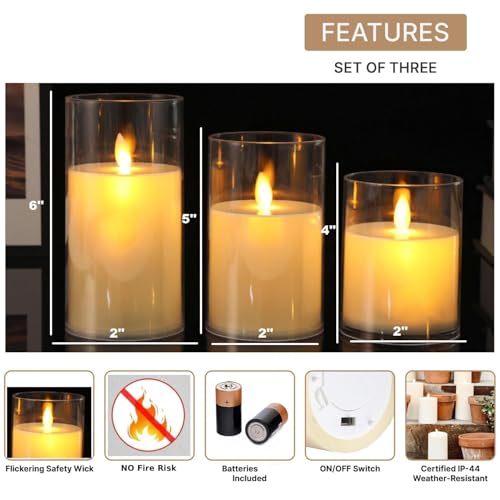 Image of coku Set of 3 Flameless LED Pillar Candles with Remote, Realistic Flickering Moving Flame, Battery Operated, Smokeless Safe Decorative Candles Gift for Home, Wedding, Diwali, Christmas