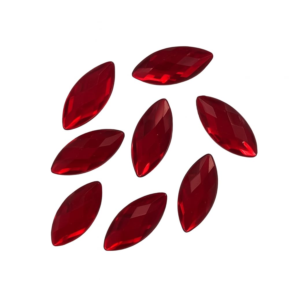 Pack of 50 - EIMASS Acrylic Navette Horse Eye Shape Crystals - Horse Eye Shape Rhinestones Gems (Siam Red 7x15mm)