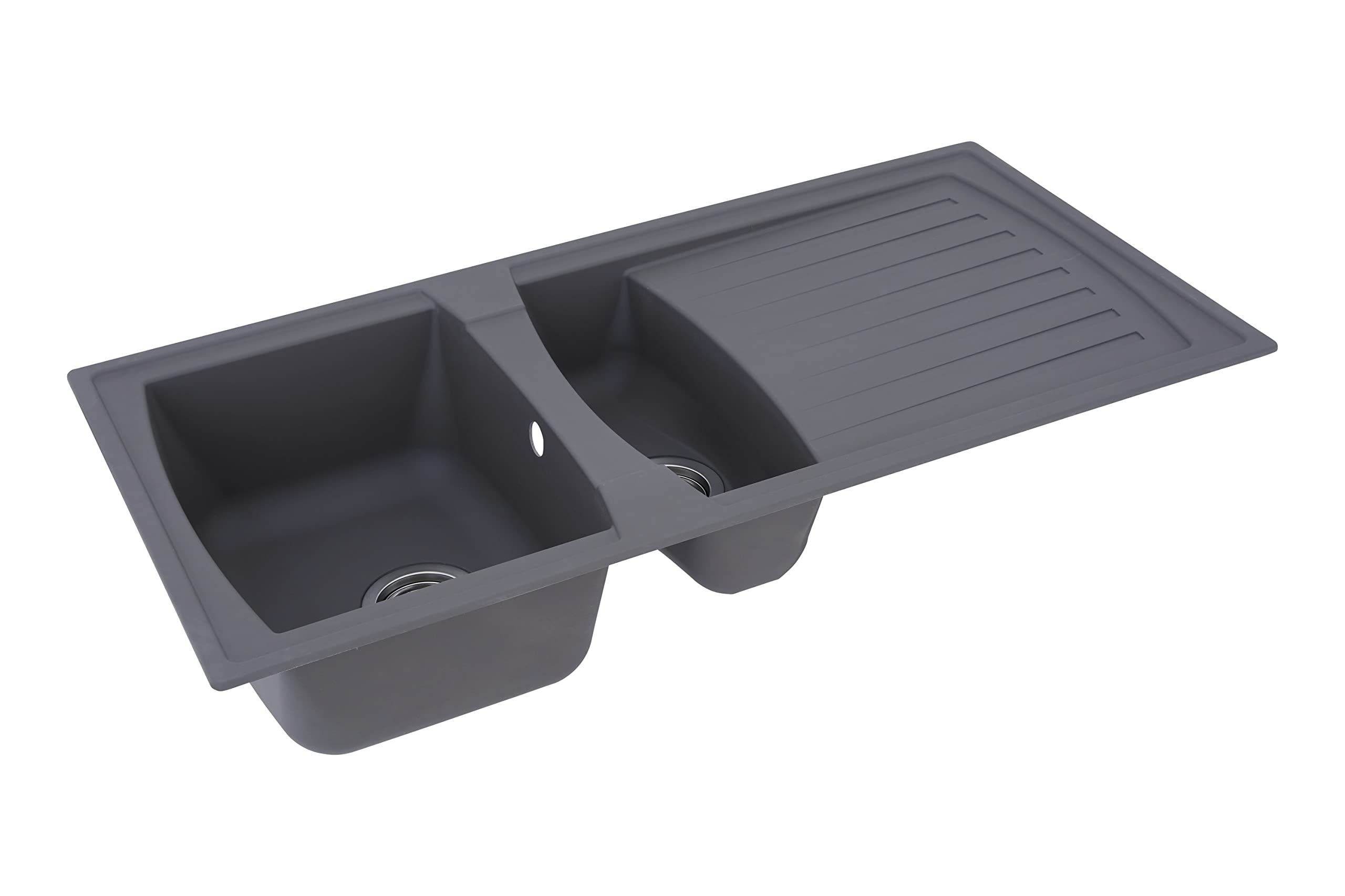 Respekta Évier minéralite en gris béton/Évier encastré 1,5 bac en 100 x 50 cm/Lavabo adapté pour les meubles sous évier dès 60 cm de largeur