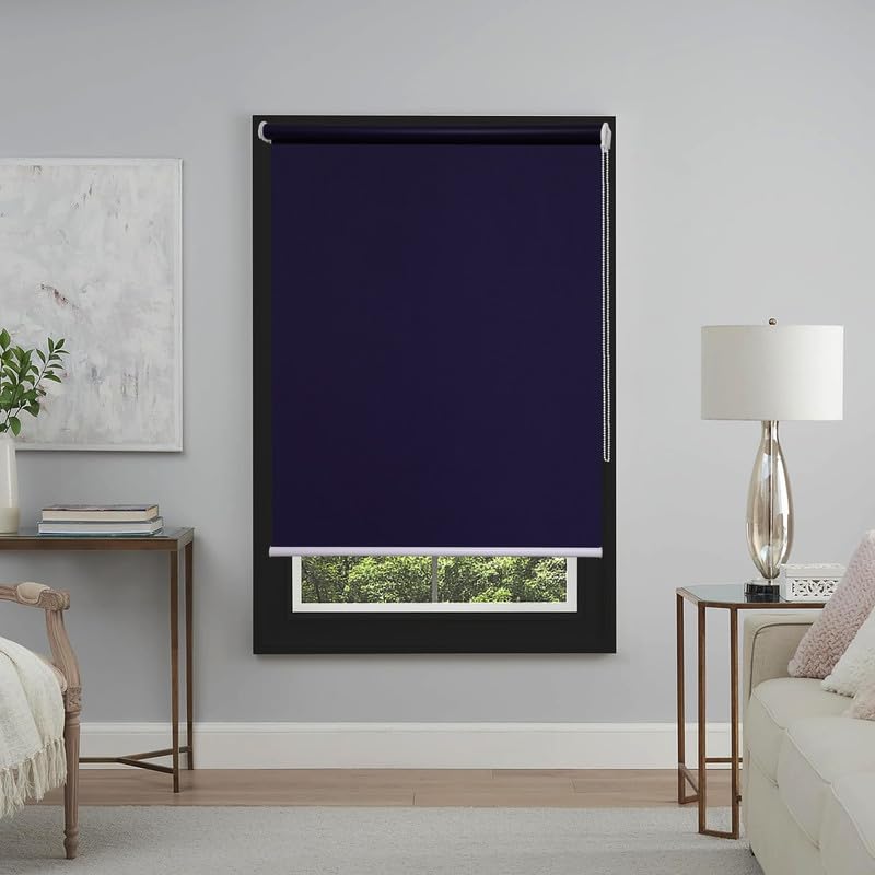 Image of Roller Blinds 300 GSM Polyester Fabric Waterproof & Sun Blockage Corded Roll Up and Down Blinds Curtains for Window, Door, Balcony (Purple Color 2.5 X 8 Feet, Pack of 1 Piece)