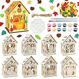 CPKONUUIP Herbst Bastelset Kinder Haus, Herbst Basteln Holz Haus mit Kindern, Basteln zu Bauen und Malen, Holz Bastelset Tier Herbst mit 2 Pinsel, DIY HerbstTier Deko Set bastelset für Mädchen Jungen