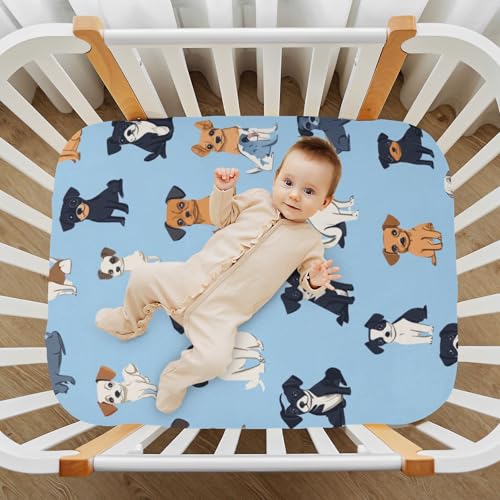 Image of Crib Sheet Breathable Soft Crib Mattress Sheet for Baby Toddler Boys Girls Fitted Crib Sheet Fit Standard Crib Mattress 39 x 27 Inch Blue Puppy