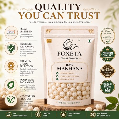 Image of Foxeta Premium Raw Makhana 200 gram, Fasting Snack, Calcium Rich, High In Protein, Fitness Friendly Fuel