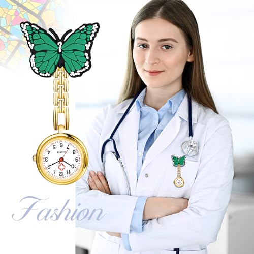 Image of Lancardo Pin On Nurse Watch: Unique Butterfly Pattern Badge Analog Quartz Easy to Read Pocket Watch for Women Men Doctor Hospital