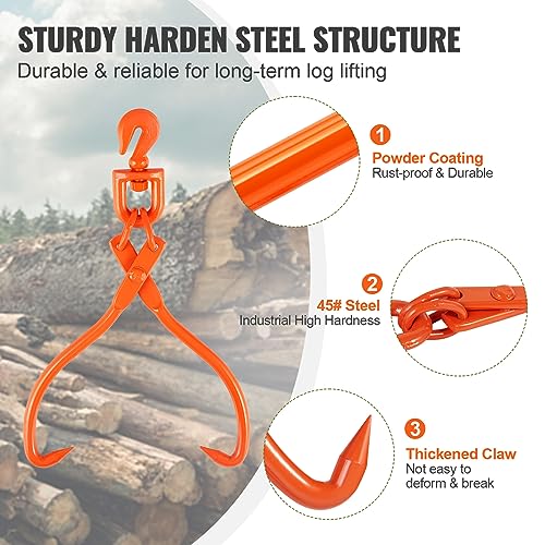 Image of VEVOR Log Skidding Tongs, 18 inch 2 Claw Log Lifting Tongs, Heavy Duty Rotating Steel Lumber Skidding Tongs, 772 lbs /350 kg Loading Capacity, Log Lifting, Handling, Dragging & Carrying Tool