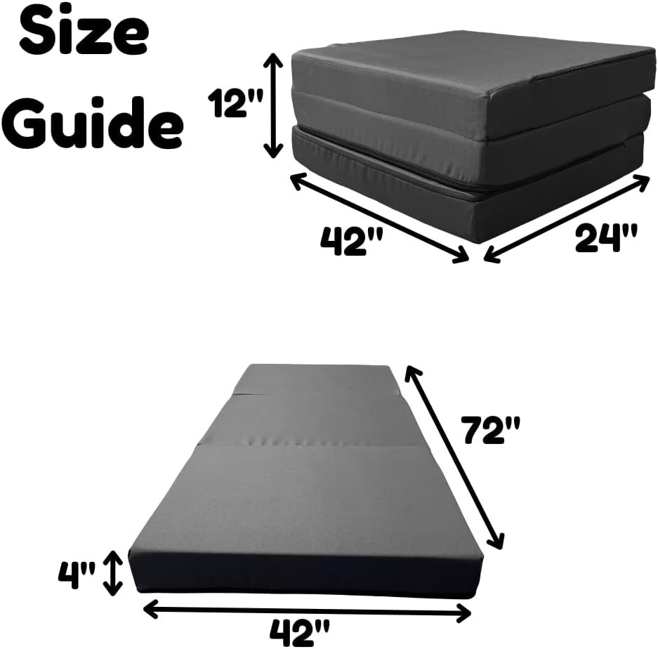 FoamRush Tri-Fold 4-Inch 42" x 72" Bunk RV Mattress Replacement, Gel Memory Foam with Water Resistant Canvas Dark Grey Cover with Zipper, Foldable, Suitable for Camping, Road Trip, Medium Firm