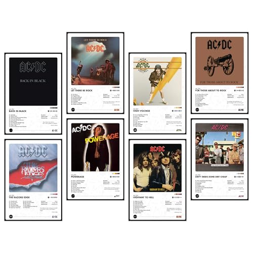 Image of Thepaper9store Pack of 8 AC /DC Album Posters (8.4 x 12 Inches) with Adhesive Tape | Rock Music Wall Decor | Posters for Bedroom, Office