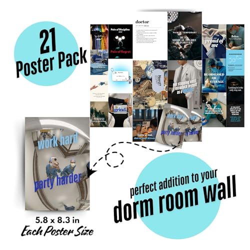 Image of Yellow Town India Doctor School Motivation Poster Kit | Set of 21 MultiSized Wall Collage Posters | Study Motivation for Medical Students | Room Decor for Future Doctors | 300 GSM + Free Adhesive