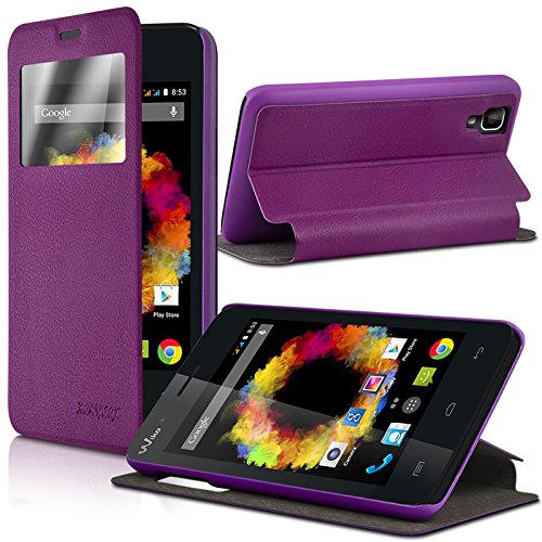 Seluxion - Housse Coque Etui S-View Fonction support Couleur Violet pour Wiko Sunset + Film de Protection