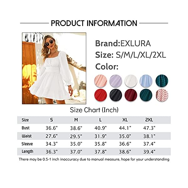 Exlura-Women-Tie-Back-Long-Lantern-Sleeve-Square-Neck-Ruffle-Dress-Elastic-Waist-Aline-Casual-Mini-Dress EXLURA Women Tie Back Summer Dresses Long Lantern Sleeve Square Neck Ruffle Elastic Waist Aline Casual Mini Dress