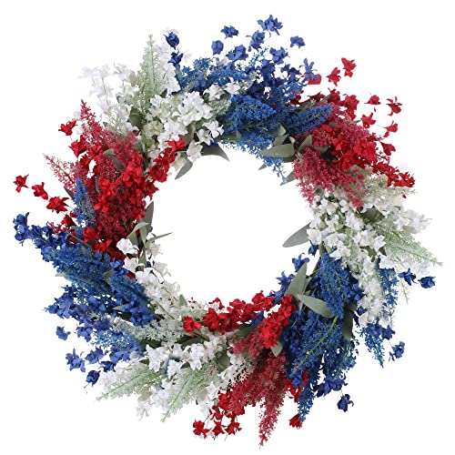 J'FLORU Patriotic Wreaths for Front Door 22 Inch,4th of July Wreaths with Red White Blue Flowers Floral Patriotic Wreath July Fourth Decorations for Memorial Day Independence Day Decor