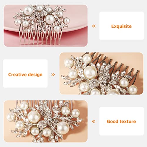 Lurrose 2 Pente Acessórios de Festa de Pérolas Garfo de Cabelo Com Noiva Strass Pente Dentes Vintage