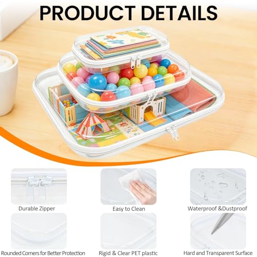 Image of 2PCS Thickened Clear Hard Shell Zipper Case,Professional-Grade Plastic Clear Zipper Pencil Case, Toiletry Pouch, Travel Organizer, Cosmetic Bag, Toy Storage Bins (2PCS-L)