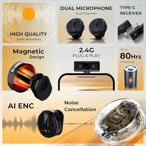 Image of FLYBALL Wireless Mic, for Andriod & iOS, with 3-Level AI ENC, 100m Range, 80H Recording, Reverb Mode, Long Battery Life, 2.4G Mic for YouTube, Interviews, Vlogging, Content Creation SLM 520 VL