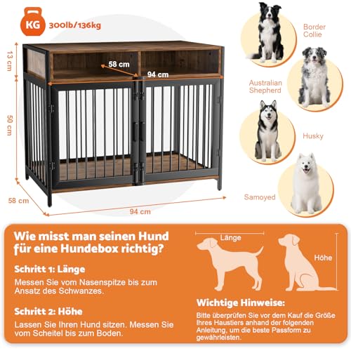 Gimars Hundebox 94×58×63 cm mit Tischplatte und Schublade, robuste Indoor-Hundebox für kleine, mittlere und große Hunde