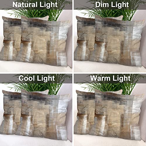 Batmerry Brown Beige Abstract Art Pillow Covers 18X18 Inch Set Of 2, Brown Art Abstract Acrylic Painting Cushion Throw Pillow Covers Outdoor Sofa Couch Pillowcase #TOP5