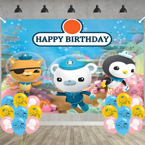 Octon Birthday Party Decoration Photo Background 5 x 3 FT 18 Pcs Balloons Ocean Adventures Merch Party Backdrop Supplies