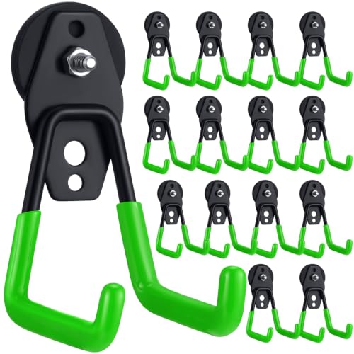 Image of Landhoow 18 Pcs Large Magnetic Hooks Heavy Duty Garage Magnet Hooks Strong Storage Utility Magnetic Hangers with Anti Slip Rubber Coating for Indoor and Outdoor Hanging (Green)