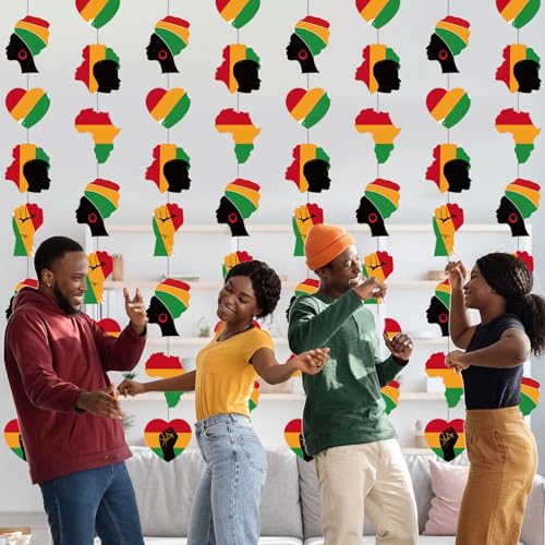 Image of Spakon 8 Pcs Juneteenth Garlands Decoration Juneteenth Day Hanging Banner African American Red Yellow Black and Green Paper Cutouts for 1865 Freedom Day June 19th Holiday Party Supplies