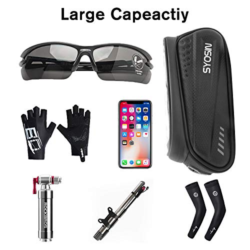 SYOSIN Bike Phone Front Frame Bag,Waterproof Bicycle Phone Mount Bag with Touch Screen Rain Cover Large Capacity Phone Case Compatible with iPhone 7 8 Plus xs max for Below 6.5 inches