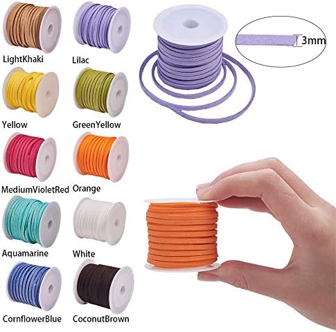SUNNYCLUE 10 Rolls 3mm Flat Leather Suede Cord String for Jewellery Bracelet Making with 20pcs Connector Charms & 10 Sets Cord End for DIY Rope Wristband Bracelets