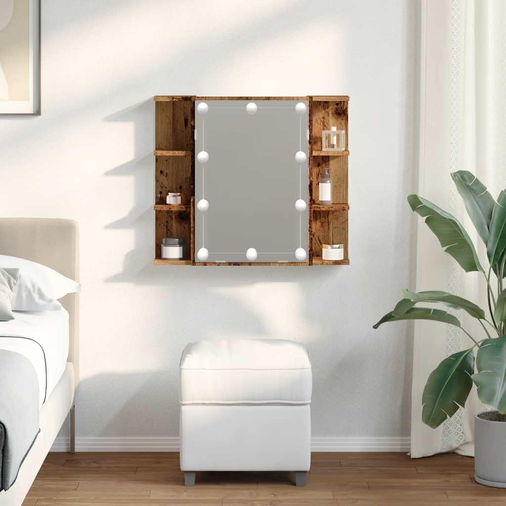 Armoire à Miroir avec LED en Vieux Bois 70x16,5x60 cm Meuble Rangement Salle de Bain avec éclairage USB et Grand Espace de Stockage