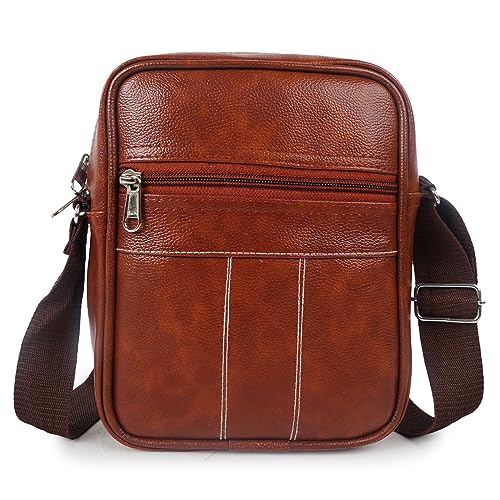 Image of Alison Stylish PU Synthetic Leather Men's Sling Bag Cross Body Travel Office Business messenger. (Tan)