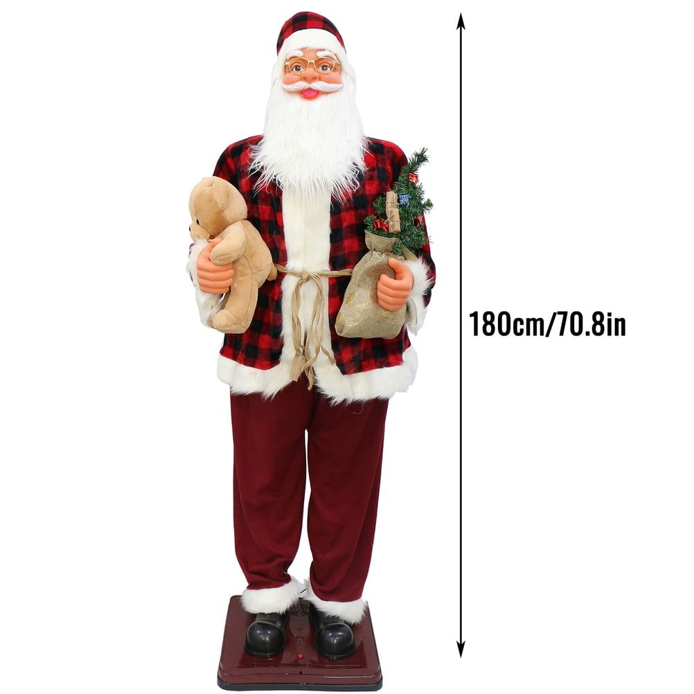 Figura de peluche animada de Papá Noel de tamaño real, 4 pies con luces y música, decoración navideña para interiores